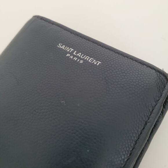 Saint Laurent Men's Leather Wallet Solid Navy Blue Card Bill Holder Long Clutch - Picture 8 of 11
